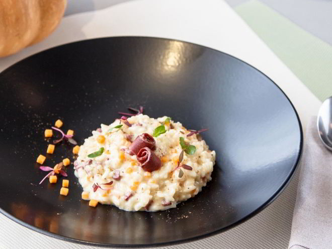 Рецепт ризотто с тыквой и копченой утиной грудкой