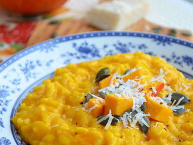 Рецепт тыквенного ризотто с козьим сыром