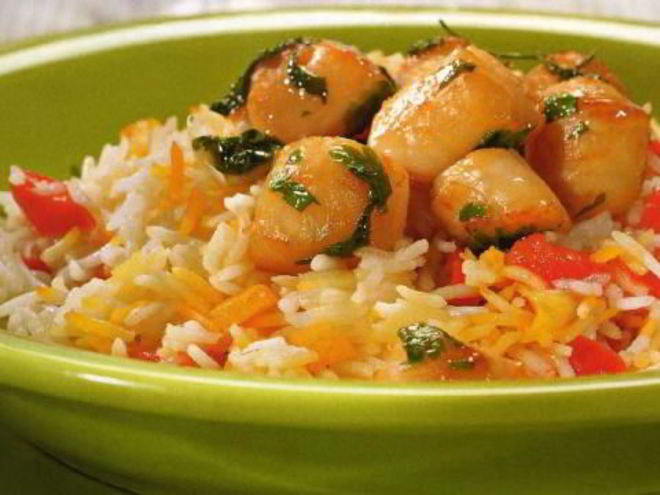 Рецепт жареных гребешков с рисом