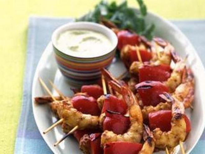 Рецепт карибских шашлычков из креветок с болгарским перцем