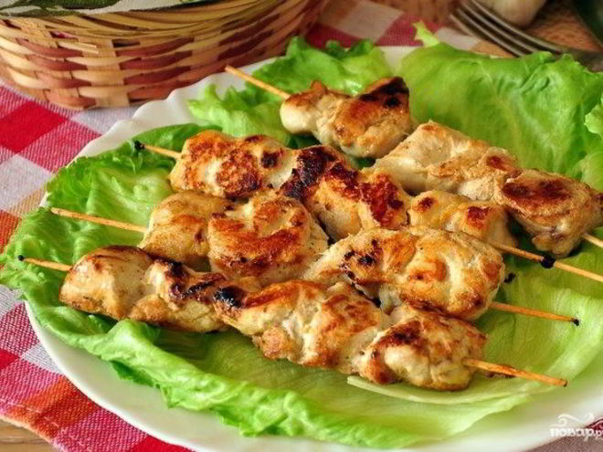 Рецепт куриных шашлычков на шпажках на сковороде