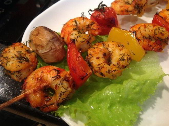 Рецепт шашлычков из креветок