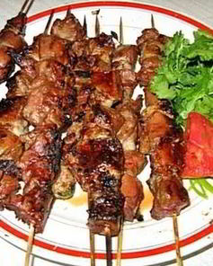 Шашлык из свиной печени со шпиком