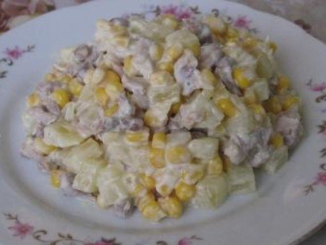 Рецепт ананасового салата с куриным филе