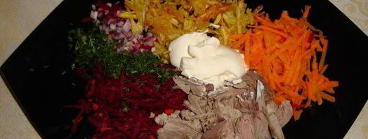 салат из свежих овощей с мясом и картофелем пай. Шаг 6