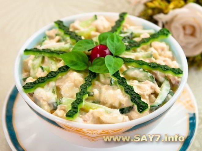 Рецепт салата с куриным филе и огурцами