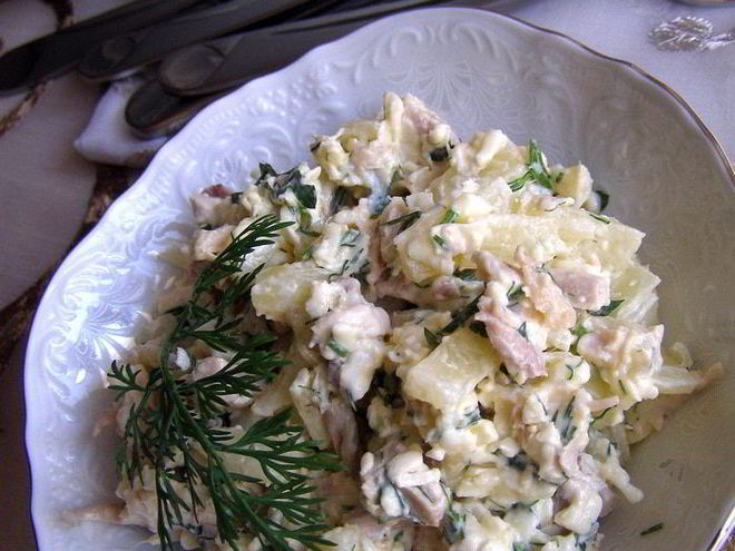 Рецепт салата с курицей и ананасом