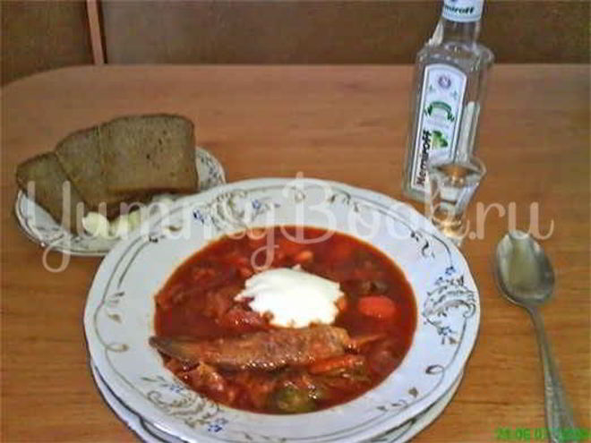 Рецепт борща с бычками и фасолью