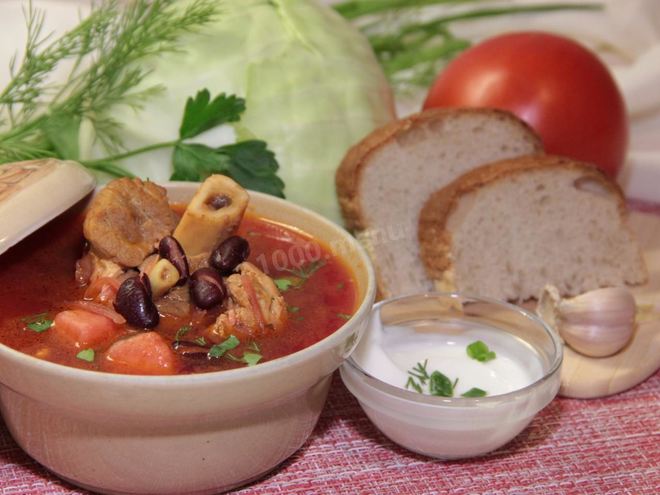 Рецепт борща с фасолью и курицей