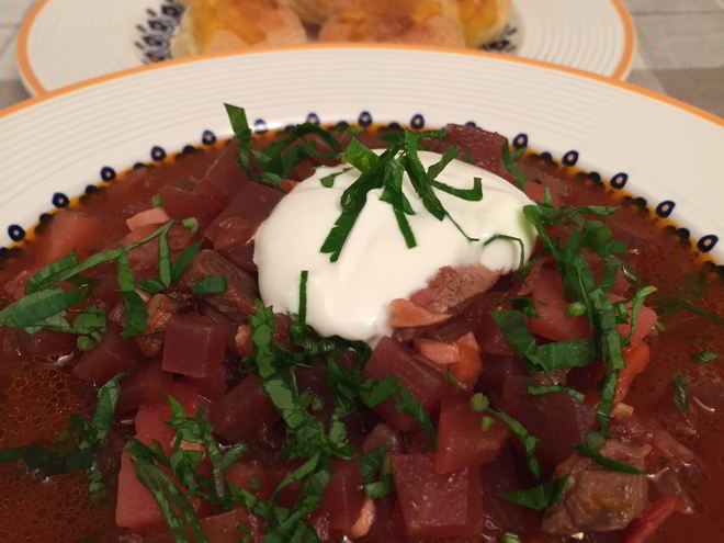 Рецепт борща с курицей, говядиной и языком по-домашнему