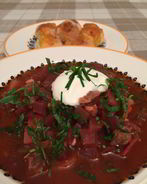 Борщ с курицей, говядиной и языком по-домашнему