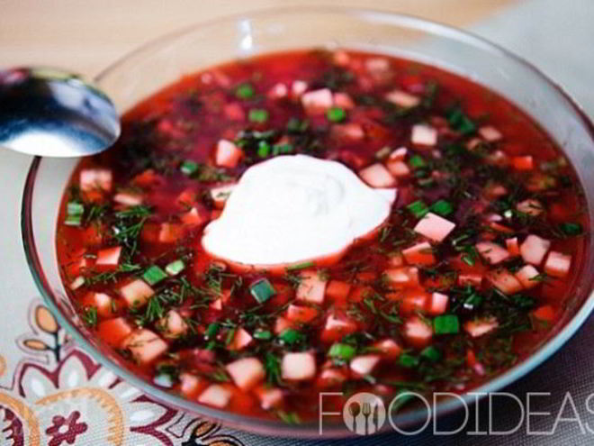 Рецепт холодного борща с колбасой