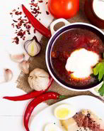 Холодный борщ с копченой треской