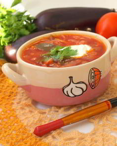 Постный борщ с баклажанами