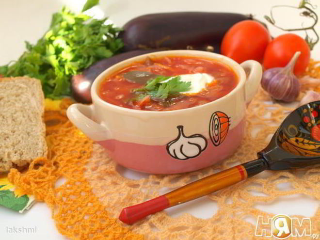 Рецепт постного борща с баклажанами