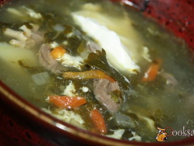 Рецепт зеленого борща со щавелем на куриных сердечках