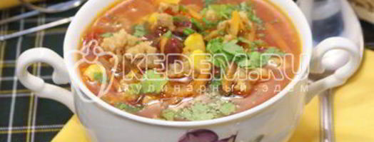 мексиканский суп с фаршем, перчиками холопенью и мякотью помидоров. Шаг 5