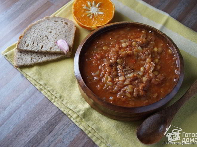 Рецепт пряного чечевичного супа без масла