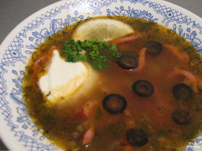 Рецепт солянки с сосиской и картошкой