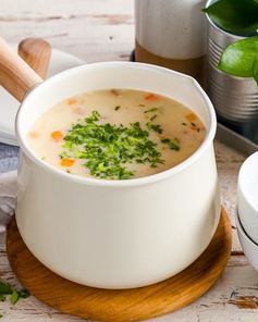 Суп чаудер с тилапией и мидиями