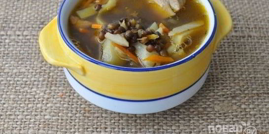 Суп из черной чечевицы с индейкой