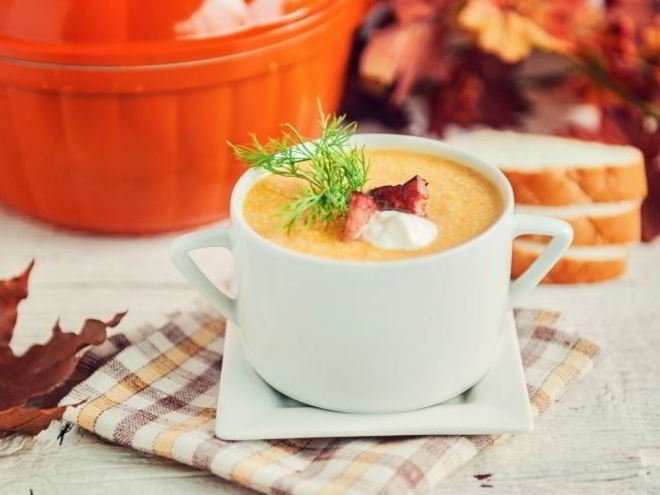 Рецепт супа-пюре из тыквы с беконом