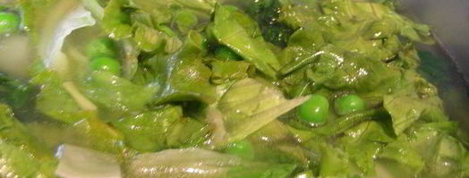 суп-пюре леонтин с зеленым горошком, луком-пореем и шпинатом. Шаг 3