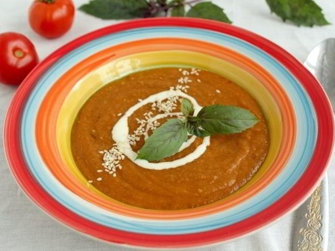 Рецепт супа-пюре с баклажаном, томатами и чечевицей