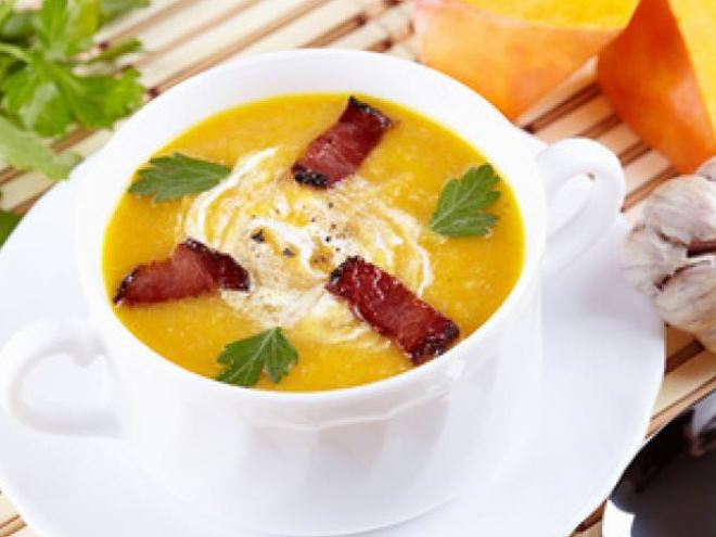 Рецепт тыквенного супа-пюре с копченым беконом
