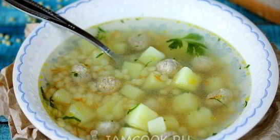 Суп с птитимом и куриными фрикадельками