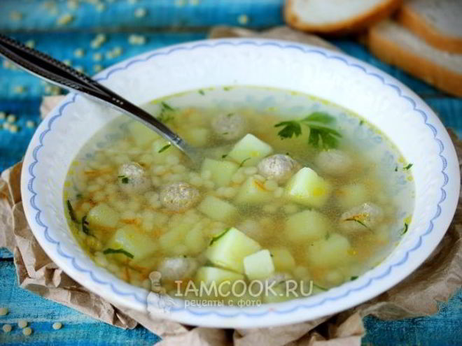 Рецепт супа с птитимом и куриными фрикадельками