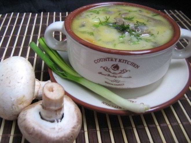 Рецепт сырного супа с шампиньонами