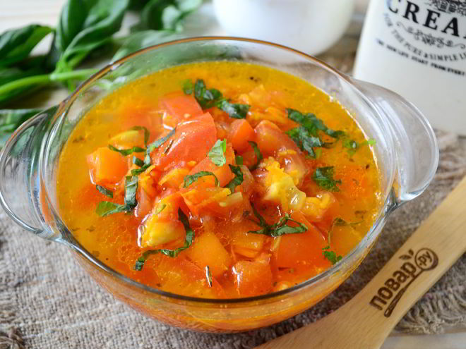 Рецепт томатного супа из печки с базиликом