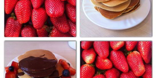 Американские панкейки с горячим шоколадом и ягодами