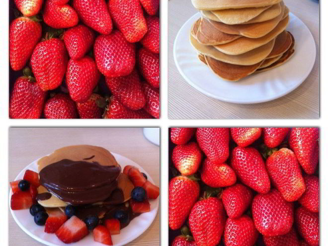 Рецепт американских панкейков с горячим шоколадом и ягодами