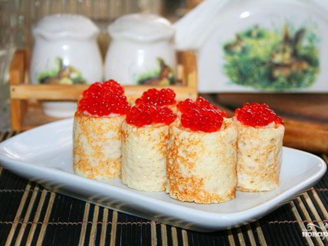 Рецепт блинчиков с икрой красной