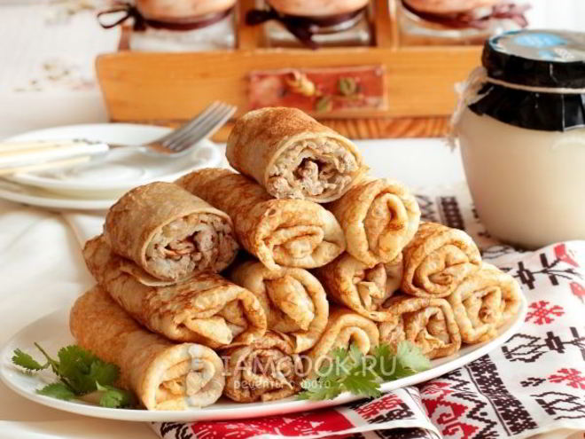 Рецепт блинчиков с куриным фаршем