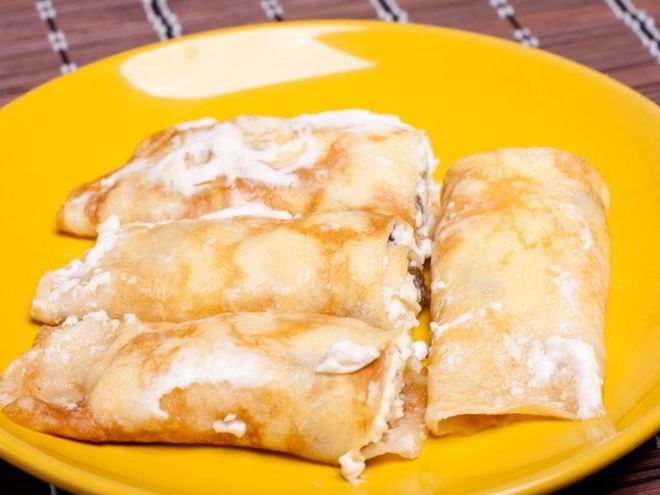 Рецепт блинов на молоке с творогом