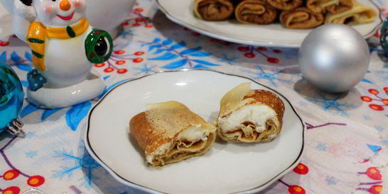 Блины на простокваше с творогом