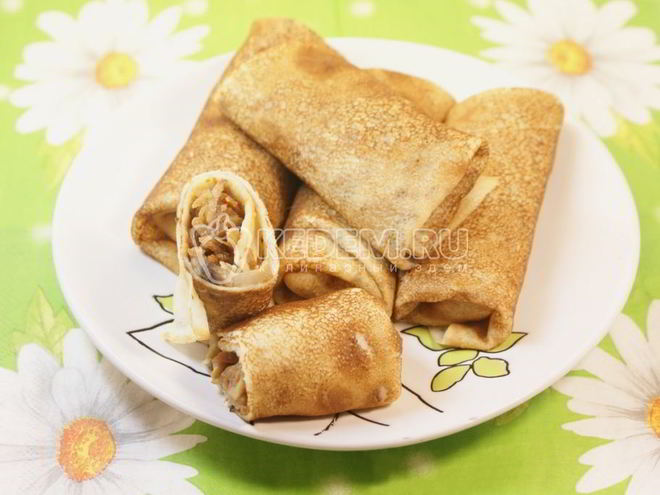 Рецепт блинов с капустой и грибами