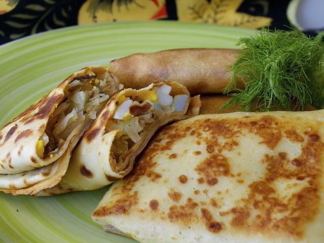 Рецепт блинов с капустой