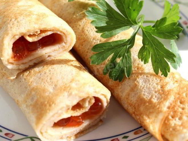 Рецепт блинов с красной икрой