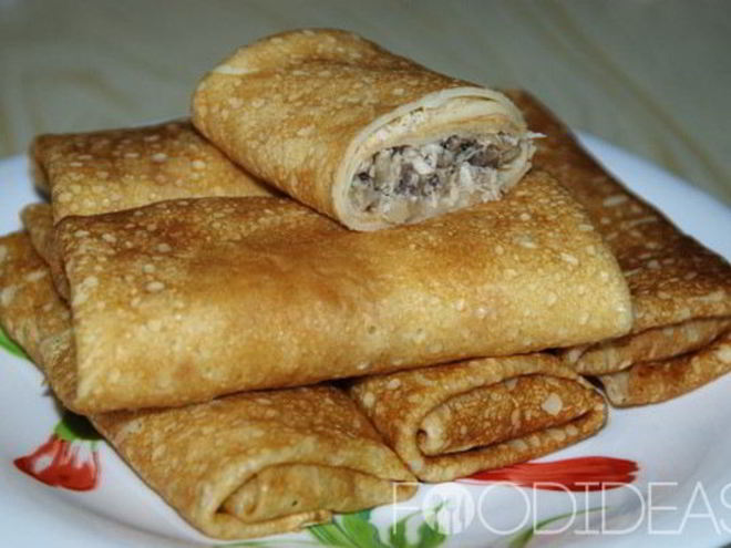 Рецепт блинов с курицей и грибами