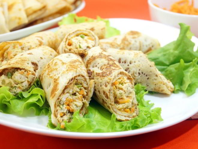 Рецепт блинов с курицей и морковью по-корейски