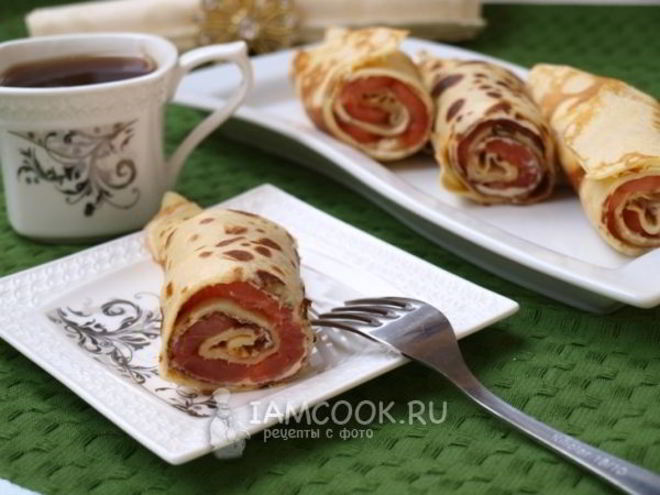 Рецепт блинов с семгой и плавленным сыром