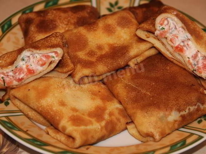 Рецепт блинов с семгой и сыром