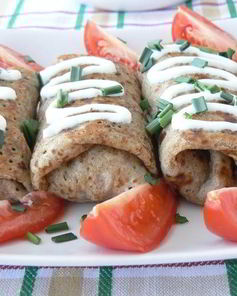 Ржаные блины, фаршированные печенью и грибами