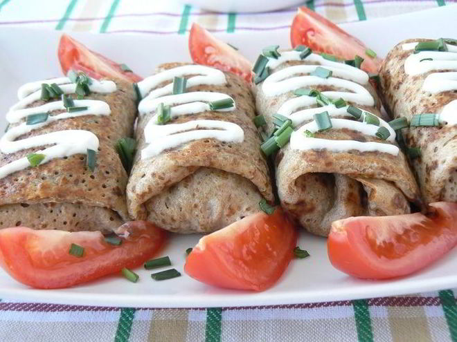 Рецепт ржаных блинов, фаршированных печенью и грибами