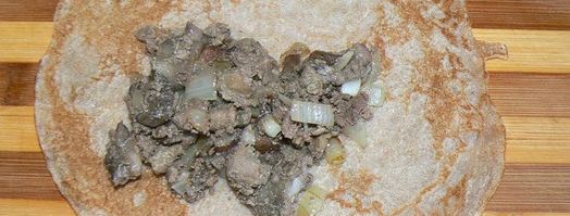 ржаные блины, фаршированные печенью и грибами. Шаг 4