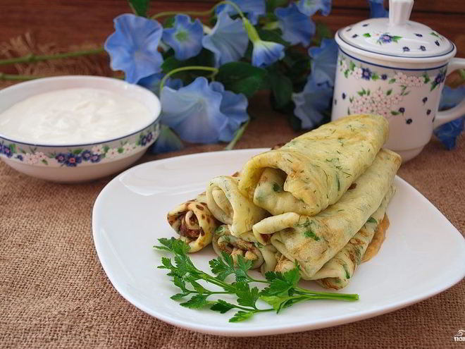 Рецепт сырных блинов с зеленью